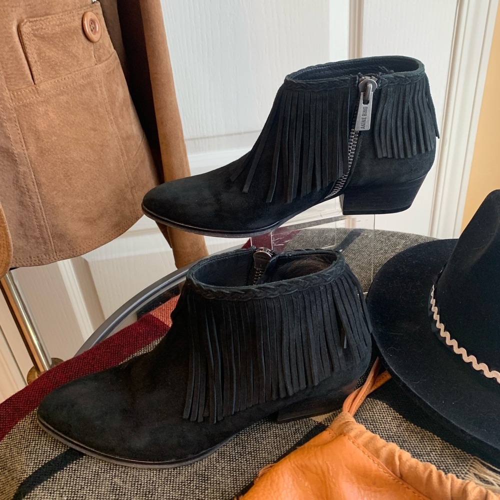 Anine Bing black suede Booties with fringes